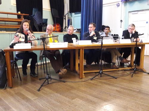 Discussions at the end of the 'Participation and Democracy' session at the Brockley Festival of Ideas, November 2016. L-R: Camilla Berens, Michael O' Keefe, Sean Coughlan, Oliver Lewis (Chair), Swetam Gungah, Ivo Mosley.
